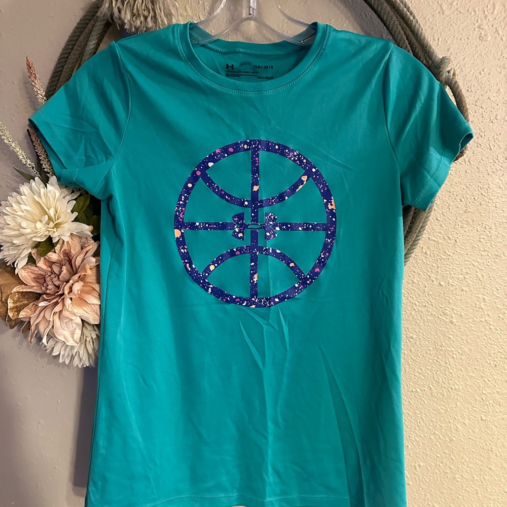 Girl’s Under Amour Teal T-Shirt with Purple Graphic